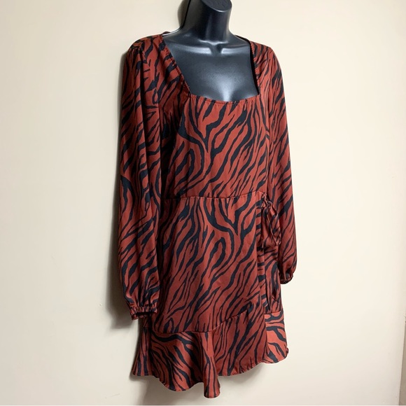 Express Rust Orange Zebra Print Ruffle Dress - Picture 2 of 10